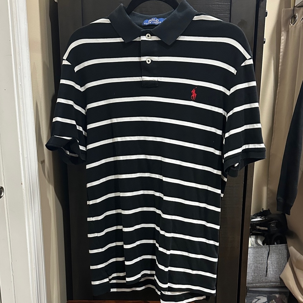 Ralph Lauren Black and White Striped Polo Shirt